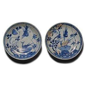 Ca Mau Cargo Shipwreck Glazed Blue and White Tea Saucer Pair with Birds