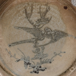 Large Hoi An Cargo Shipwreck Glazed Blue and White Plate with Bird