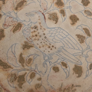 Massive Hoi An Cargo Shipwreck Glazed Blue and White Plate with Song Bird