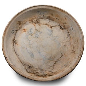 Massive Hoi An Cargo Shipwreck Glazed Blue and White Plate with Landscapes