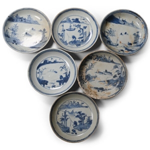 Ca Mau Cargo Shipwreck Glazed Blue and White Dish Set with Fisherman Scenes