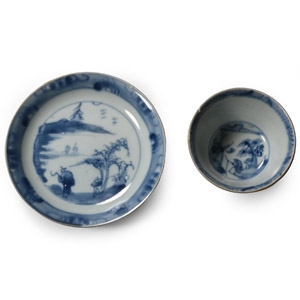 Ca Mau Cargo Shipwreck Glazed Blue and White Tea Cup and Saucer