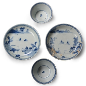 Ca Mau Cargo Shipwreck Glazed Blue and White Tea Cups and Saucers