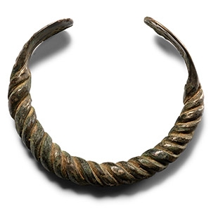 Viking Age Bronze Twisted Triple-Bar Bracelet with Looped Terminals