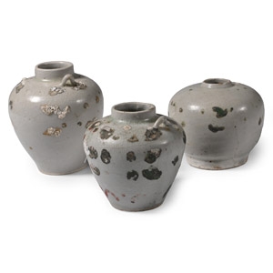 Hoi An Cargo Shipwreck Glazed Blue and White Vase Trio