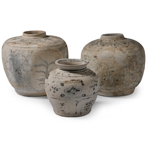 Hoi An Cargo Shipwreck Glazed Blue and White Vase Trio