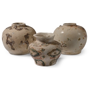 Hoi An Cargo Shipwreck Glazed Blue and White Vase Trio