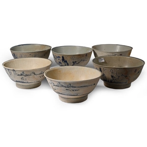 Tek Sing Treasure Shipwreck Glazed Blue and White Bowl Group
