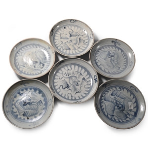 Tek Sing Treasure Shipwreck Glazed Blue and White Plate Set
