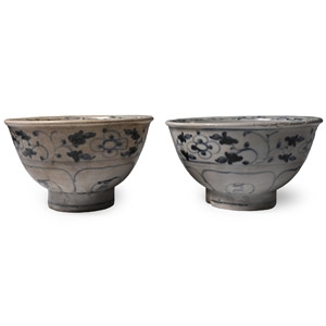 Hoi An Cargo Shipwreck Glazed Blue and White Bowl Pair