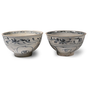 Hoi An Cargo Shipwreck Glazed Blue and White Bowl Pair