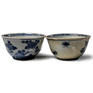 Ca Mau Cargo Shipwreck Glazed Blue and White Tea Cup Pair