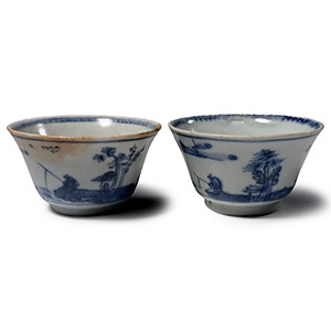 Ca Mau Cargo Shipwreck Glazed Blue and White Tea Cup Pair