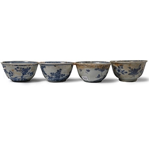 Ca Mau Cargo Shipwreck Glazed Blue and White Tea Cup Group