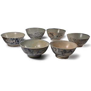 Large Tek Sing Treasure Shipwreck Glazed Blue and White Bowl Set