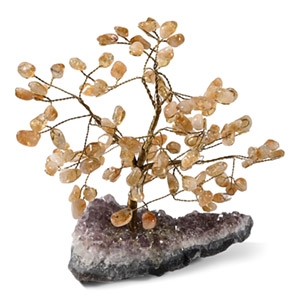 Yellow Citrine Crystal Tree on Amethyst