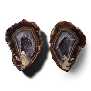 Large Cut and Polished Malawi Agate Crystal Geode Pair