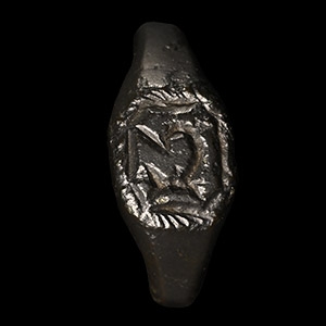 Medieval Bronze Seal Ring with R