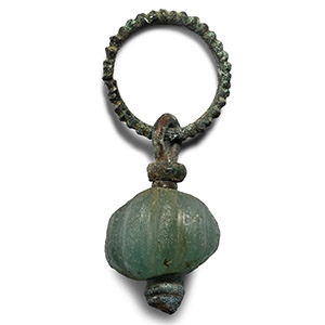 Viking Age Bronze Pendant with Green Melon Bead