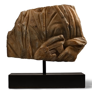 Byzantine Stone Relief Section with Draped Figure