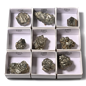 Boxed Pyrite Fools Gold Mineral Specimen Group [9]