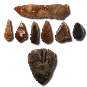 Stone Age Knapped Arrowhead and Tool Group