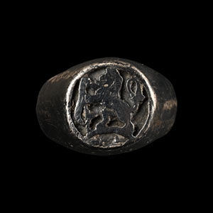 Silver Signet Ring with Rampant Lion