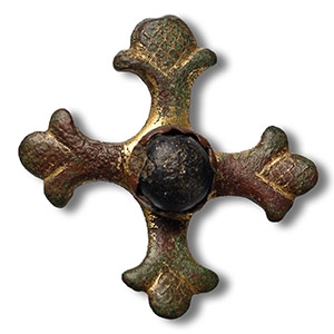 Medieval Jewelled Gilt Bronze Cross Mount