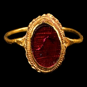 Dark Age Gold Ring with Flat-Bed Garnet