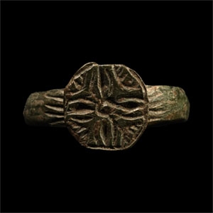Medieval Bronze Ring with Cross Motif
