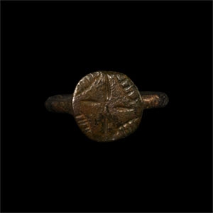 Medieval Bronze Glove Ring with Cross Motif