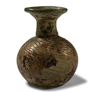Roman Green Glass Patterned Flask