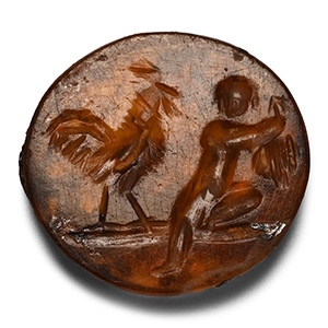 Roman Carnelian Gemstone with Cupid and Rooster