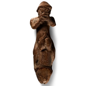 Egyptian Terracotta Ithyphallic Figurine of an Actor with Mask