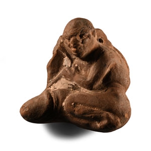 Egyptian Terracotta Ithyphallic Figurine of a Seated Male
