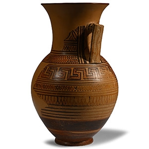 Large Greek Geometric Terracotta Oinochoe with Swastikas