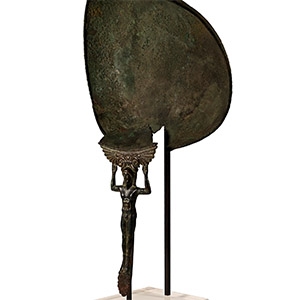 Archaic Greek Bronze Patera with Kouros Handle