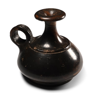 Greek Attic Black-Glazed Terracotta Squat Askos