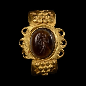 Roman Goddess Fortuna Gemstone in Gold Ring