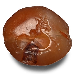 Graeco-Persian Agate Scaraboid with Recumbent Zebu