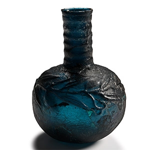 Roman Deep Blue Bottle with Relief Decoration
