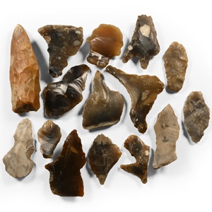 Stone Age British Worked Flint Arrowhead and Boring Tool Group
