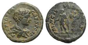 Geta as Caesar AE Limes Denarius.