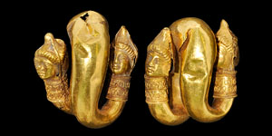 Greek Gold Janiform Hair Ring Pair