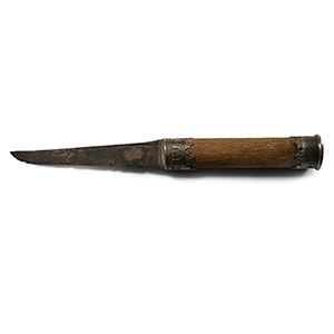 Medieval Iron Knife with Inscribed Silver Fittings