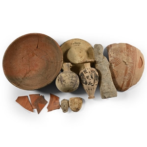 Greek Terracotta Vessel and Fragment Group