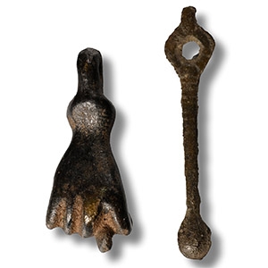 Roman Bronze Fist Pendant and Ear Scoop