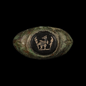 Romano-British Bronze Military Ring with Eagle and Standards Gem