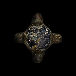 Byzantine Bronze Ring with Blue Cabochon
