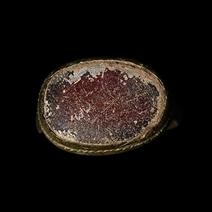 Byzantine Bronze Ring with Marbled Red Glass Cabochon